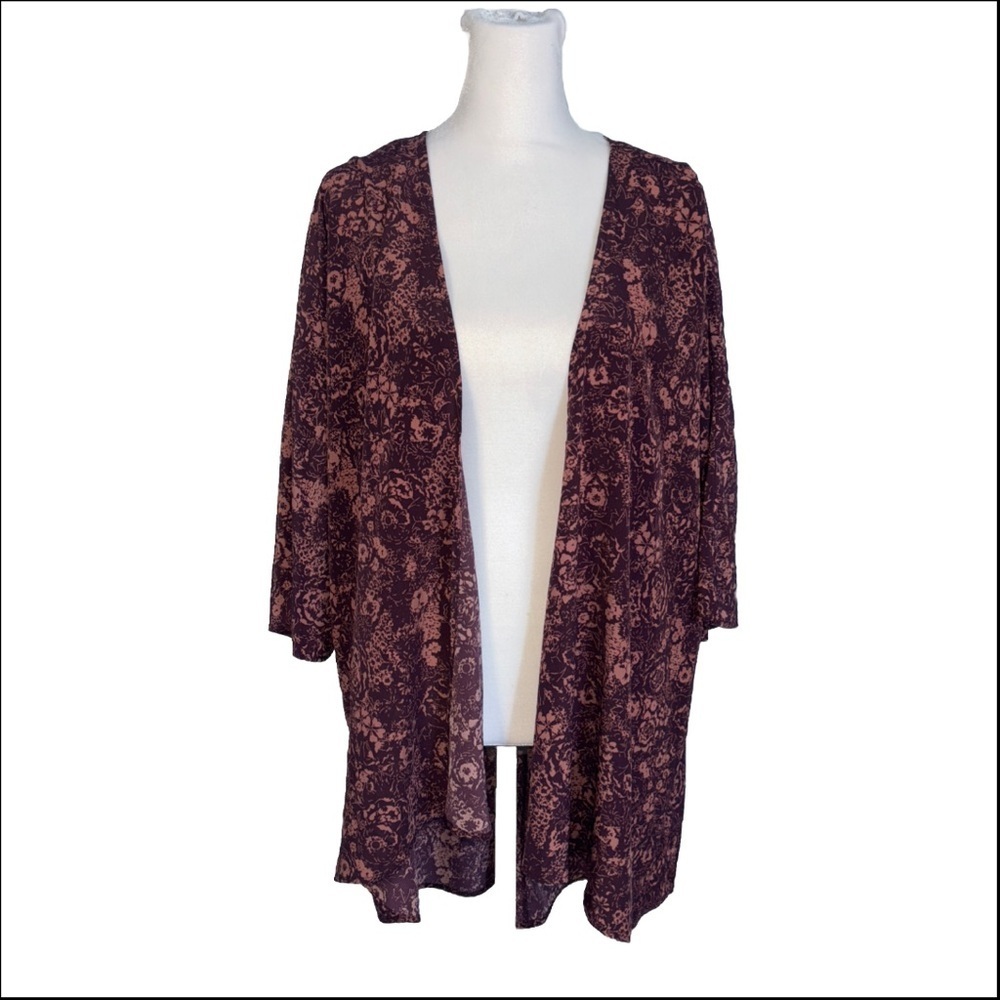 Lularoe Lightweight Floral Kimono Women's Size M Burgundy
